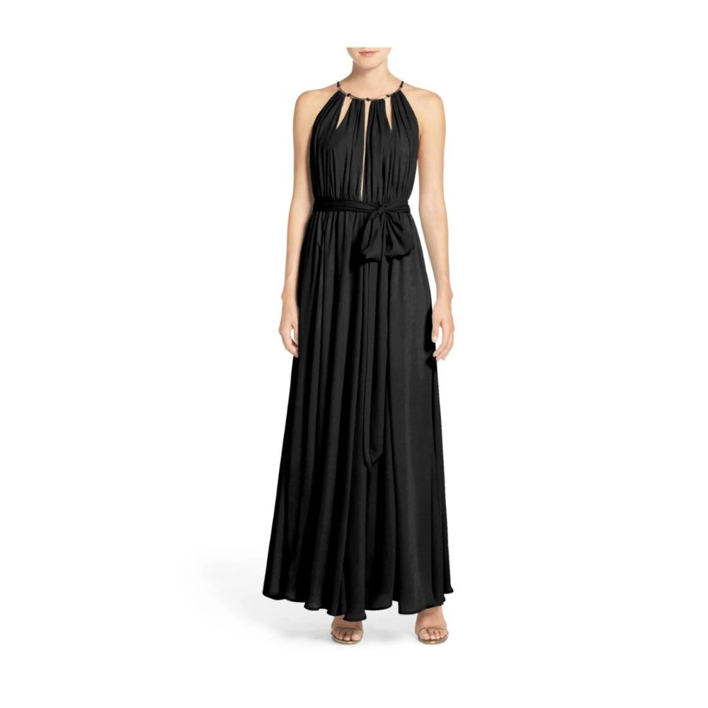 Lulus Gold Metallic Halter Neck Chiffon Gown